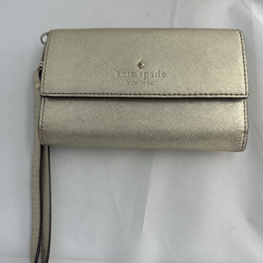 Kate Spade New York Saffiano Gold Wristlet Zip Around Wallet, Clutch, Phone Case